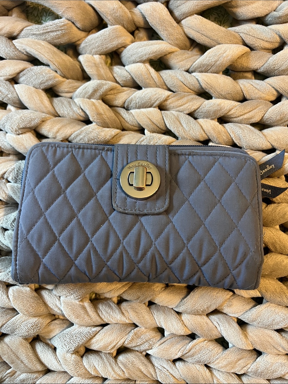 Vera Bradley Quilted Blue Gray Turn-Lock Wallet